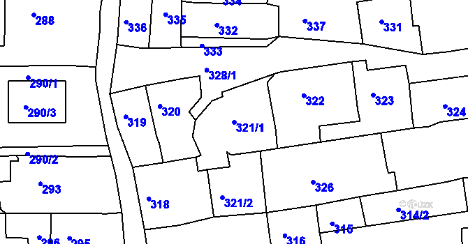 Parcela st. 321/1 v KÚ Třešť, Katastrální mapa