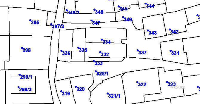 Parcela st. 332 v KÚ Třešť, Katastrální mapa