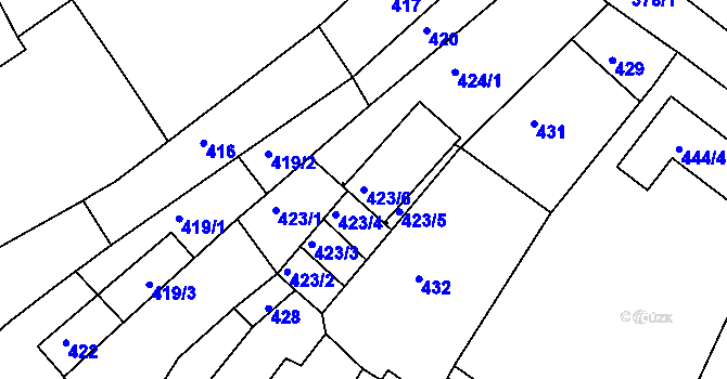 Parcela st. 423/6 v KÚ Třešť, Katastrální mapa