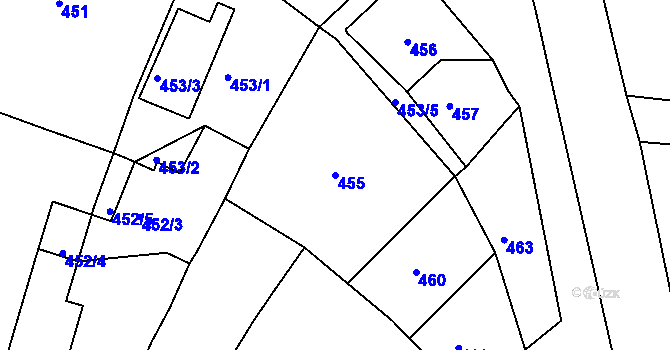 Parcela st. 455 v KÚ Třešť, Katastrální mapa