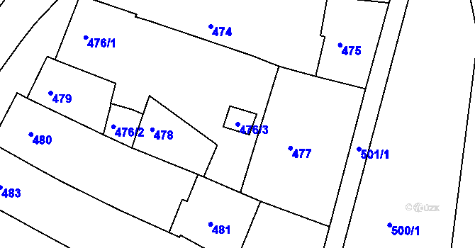 Parcela st. 476/3 v KÚ Třešť, Katastrální mapa