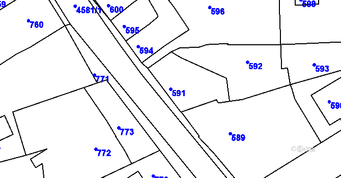 Parcela st. 591 v KÚ Třešť, Katastrální mapa