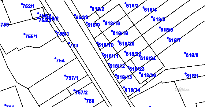 Parcela st. 618/11 v KÚ Třešť, Katastrální mapa