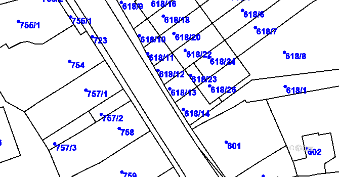 Parcela st. 618/13 v KÚ Třešť, Katastrální mapa