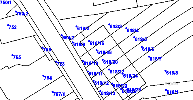 Parcela st. 618/18 v KÚ Třešť, Katastrální mapa