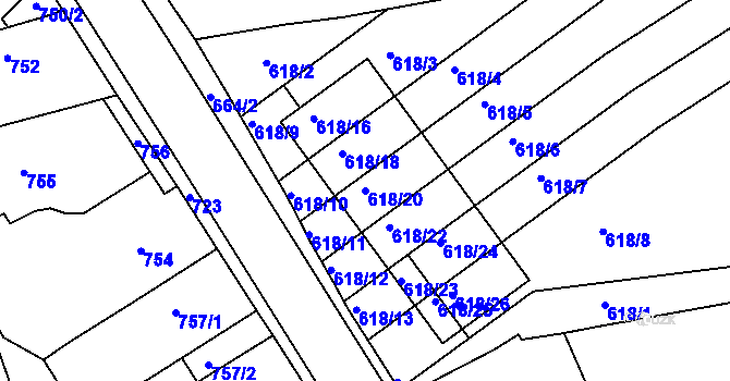 Parcela st. 618/20 v KÚ Třešť, Katastrální mapa