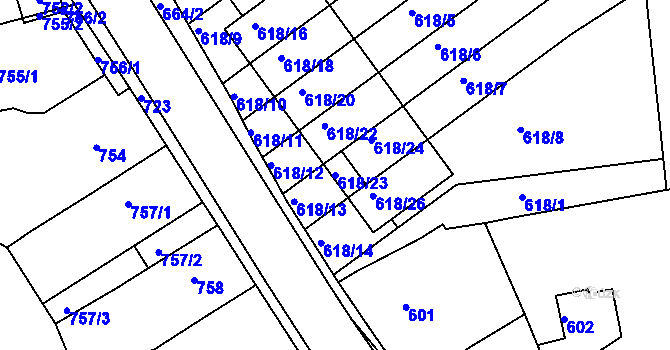 Parcela st. 618/23 v KÚ Třešť, Katastrální mapa
