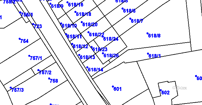 Parcela st. 618/25 v KÚ Třešť, Katastrální mapa