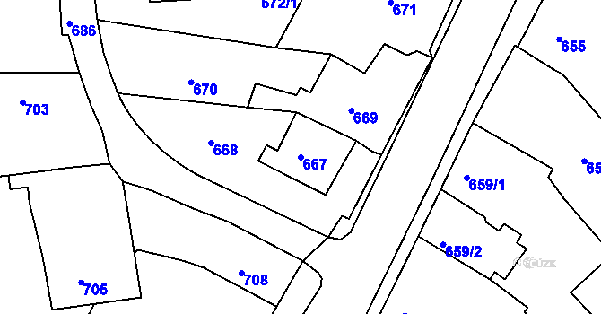 Parcela st. 667 v KÚ Třešť, Katastrální mapa