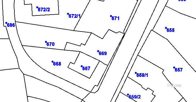 Parcela st. 669 v KÚ Třešť, Katastrální mapa