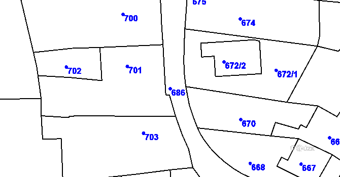 Parcela st. 686 v KÚ Třešť, Katastrální mapa