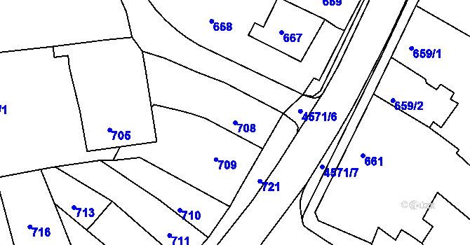 Parcela st. 708 v KÚ Třešť, Katastrální mapa