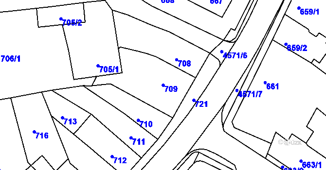Parcela st. 709 v KÚ Třešť, Katastrální mapa