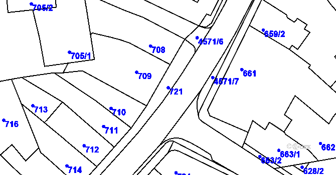 Parcela st. 721 v KÚ Třešť, Katastrální mapa