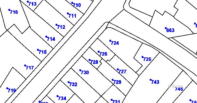Parcela st. 726 v KÚ Třešť, Katastrální mapa