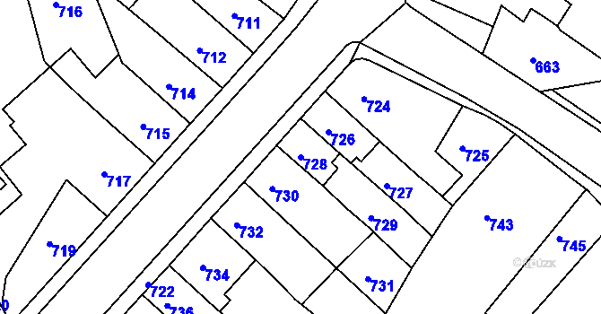 Parcela st. 728 v KÚ Třešť, Katastrální mapa