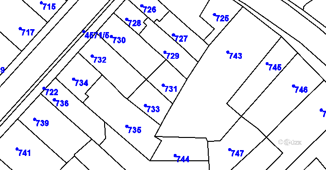 Parcela st. 731 v KÚ Třešť, Katastrální mapa