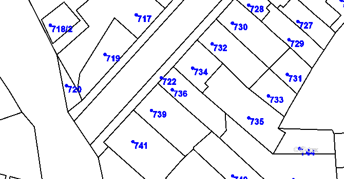 Parcela st. 736 v KÚ Třešť, Katastrální mapa