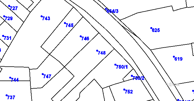 Parcela st. 748 v KÚ Třešť, Katastrální mapa
