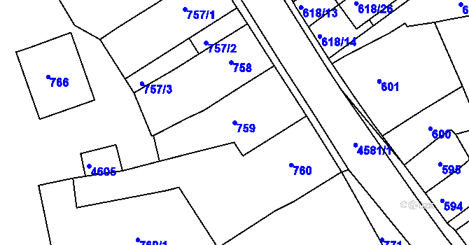 Parcela st. 759 v KÚ Třešť, Katastrální mapa