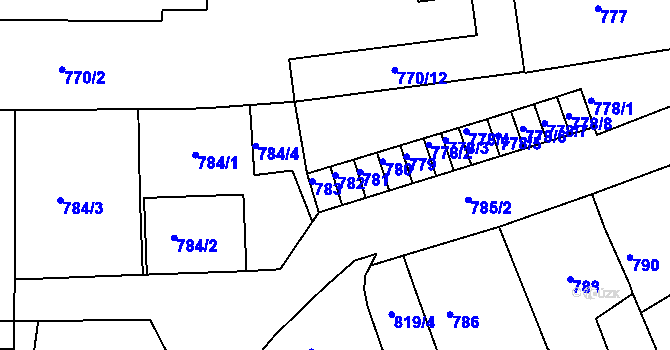 Parcela st. 782 v KÚ Třešť, Katastrální mapa
