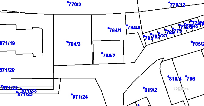 Parcela st. 784/2 v KÚ Třešť, Katastrální mapa