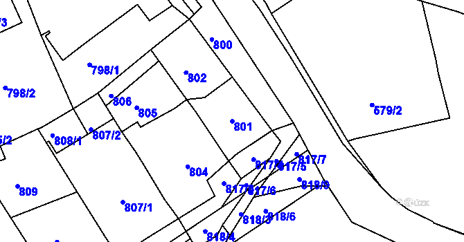 Parcela st. 801 v KÚ Třešť, Katastrální mapa