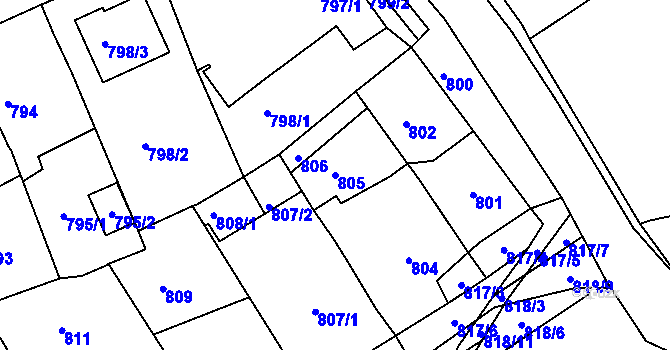 Parcela st. 805 v KÚ Třešť, Katastrální mapa