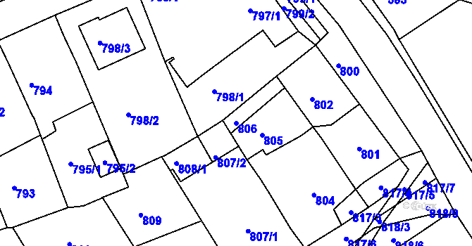 Parcela st. 806 v KÚ Třešť, Katastrální mapa