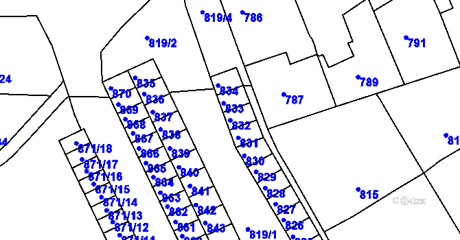 Parcela st. 832 v KÚ Třešť, Katastrální mapa