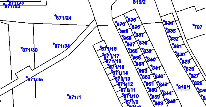 Parcela st. 871/17 v KÚ Třešť, Katastrální mapa