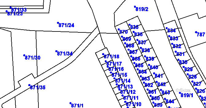 Parcela st. 871/18 v KÚ Třešť, Katastrální mapa