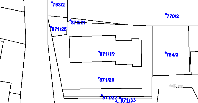 Parcela st. 871/19 v KÚ Třešť, Katastrální mapa