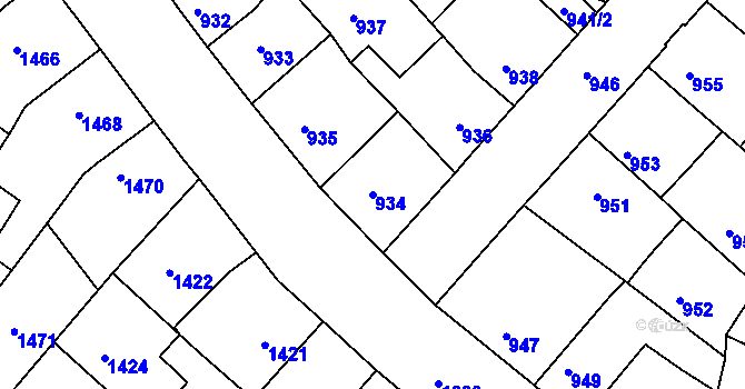Parcela st. 934 v KÚ Třešť, Katastrální mapa