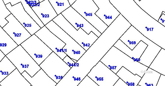 Parcela st. 942 v KÚ Třešť, Katastrální mapa