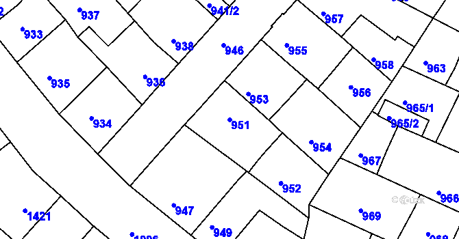 Parcela st. 951 v KÚ Třešť, Katastrální mapa