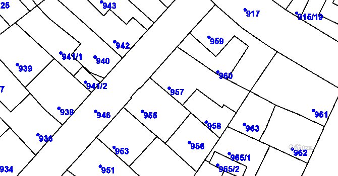 Parcela st. 957 v KÚ Třešť, Katastrální mapa