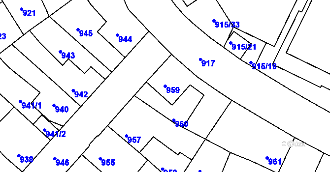 Parcela st. 959 v KÚ Třešť, Katastrální mapa