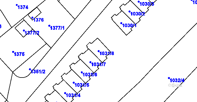 Parcela st. 1031/8 v KÚ Třešť, Katastrální mapa