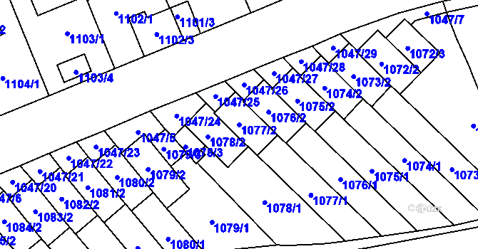 Parcela st. 1077/2 v KÚ Třešť, Katastrální mapa