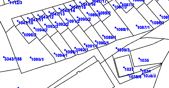 Parcela st. 1091/1 v KÚ Třešť, Katastrální mapa