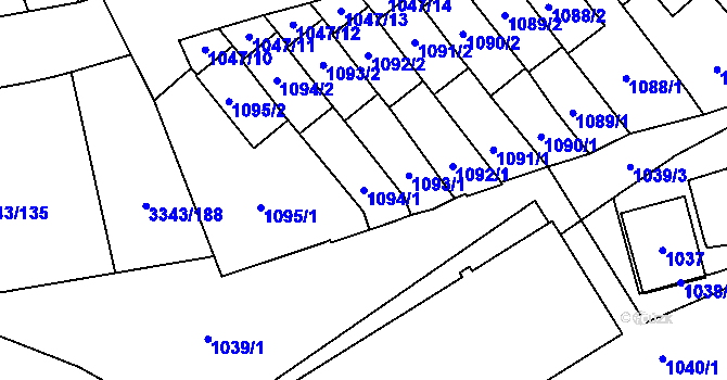 Parcela st. 1094/1 v KÚ Třešť, Katastrální mapa