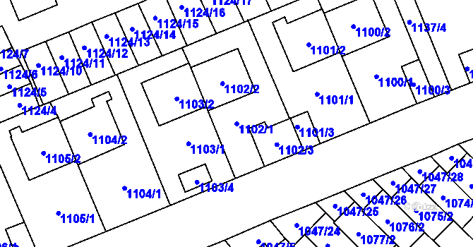 Parcela st. 1102/1 v KÚ Třešť, Katastrální mapa