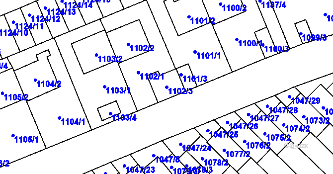 Parcela st. 1102/3 v KÚ Třešť, Katastrální mapa