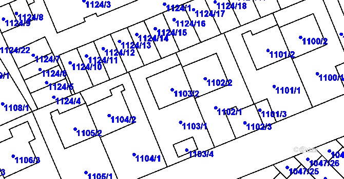Parcela st. 1103/2 v KÚ Třešť, Katastrální mapa