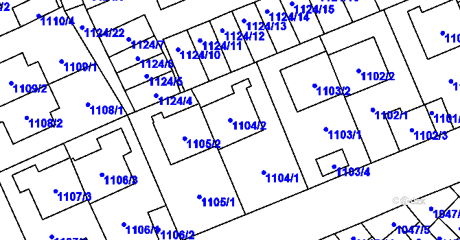 Parcela st. 1104/2 v KÚ Třešť, Katastrální mapa