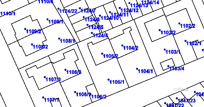 Parcela st. 1105/2 v KÚ Třešť, Katastrální mapa