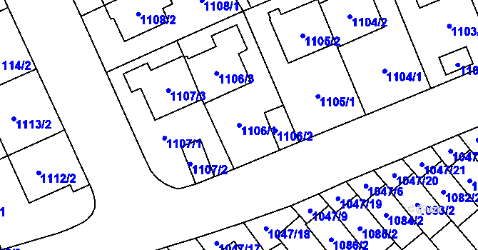Parcela st. 1106/1 v KÚ Třešť, Katastrální mapa