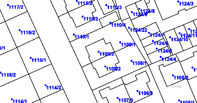 Parcela st. 1109/2 v KÚ Třešť, Katastrální mapa