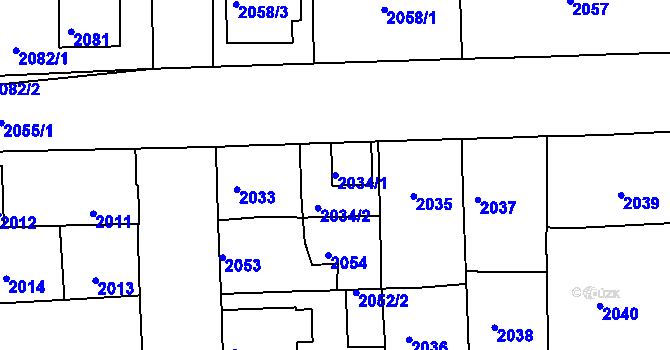 Parcela st. 2034/1 v KÚ Třešť, Katastrální mapa
